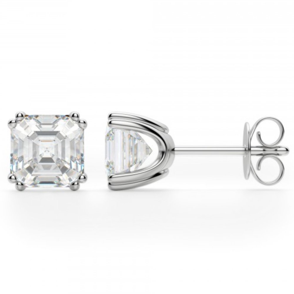 Asscher Cut Studs,Tension Back, Prong Set In Gold
